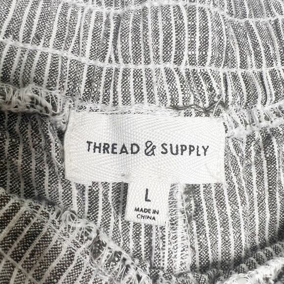 THREAD & SUPPLY Pinstriped Button Up Shirt & Drawstring Pant Set Gray Size Large - Picture 10 of 12